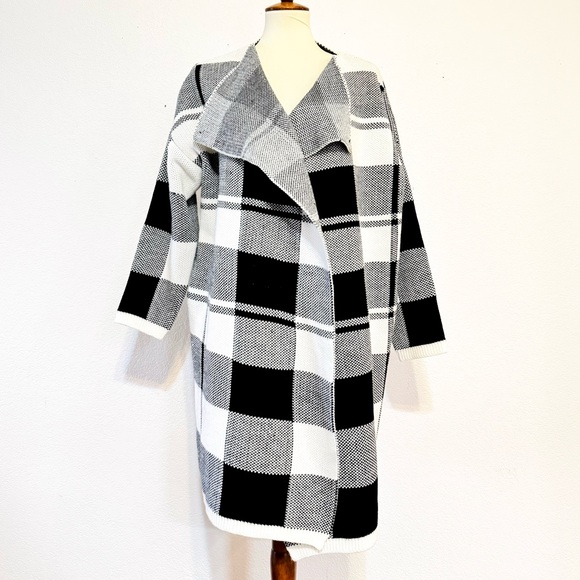 De Philo Black & White Plaid Draped Sweater Jacket Oversized Cardigan Size S - Picture 8 of 13